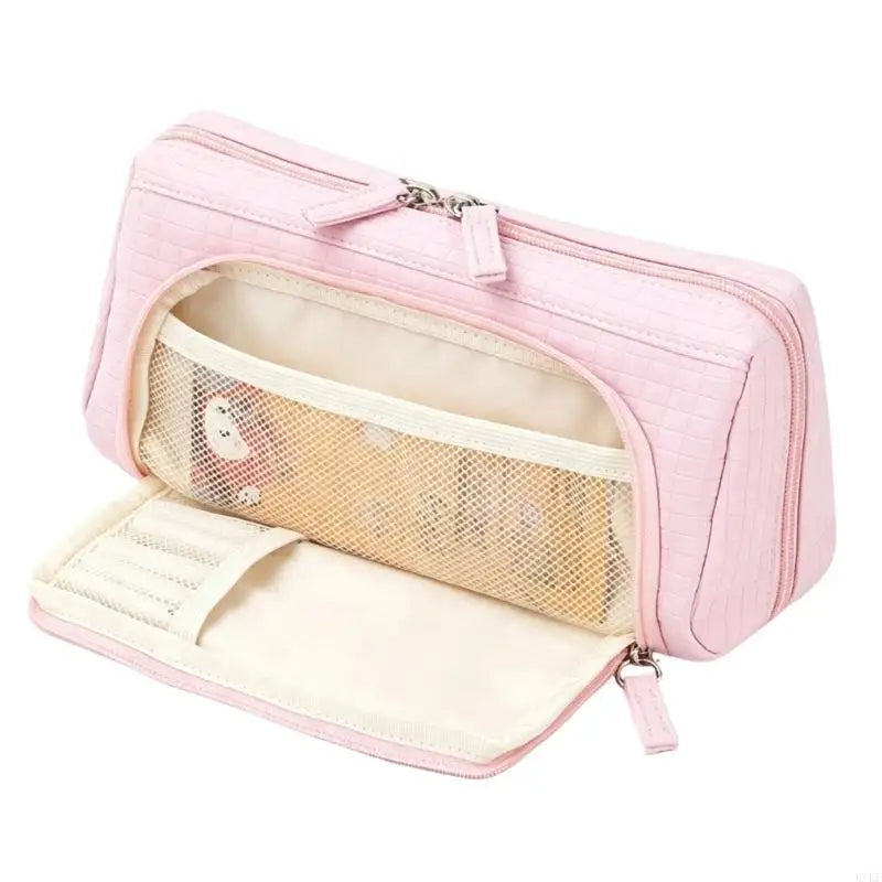 Multi Compartment Pencil Case with Visible Interior Pocket and Sectioned Storage for School, Office, Drawing, and K1KF Quake Pink CN