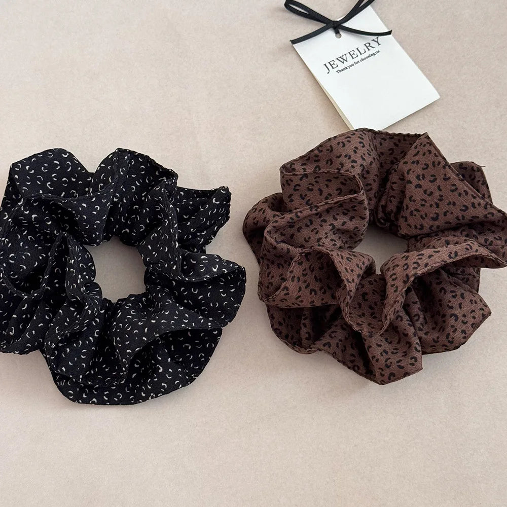 Retro Leopard Print Hair Scrunchies Large Ruffle Elastic Rubbber Bands Elegant Simple Fashion Durable Ponytail Holder Head Ropes Quake