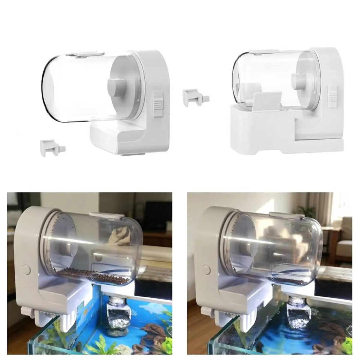 Automatic Fish Feeder Adjustable Portable 12H/24H with Tank Clip Food Dispenser Aquarium Feeder for Park Frogs Turtle Pet Pond Quake