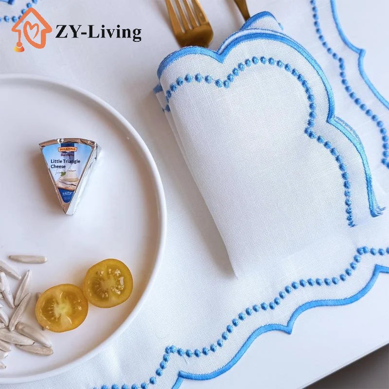 1Pcs Embroidered Placemat Polyester Cotton Table Decoration Mat , 45x32cm Quake