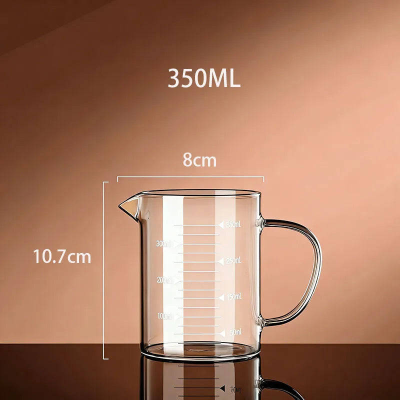 YWDL 1PCS Glass Measuring Cup With Handle High Borosilicate Kitchen Milk Coffee Mug Heat-resistant Cup Laboratory Beaker Quake 350ml 250-1000ml