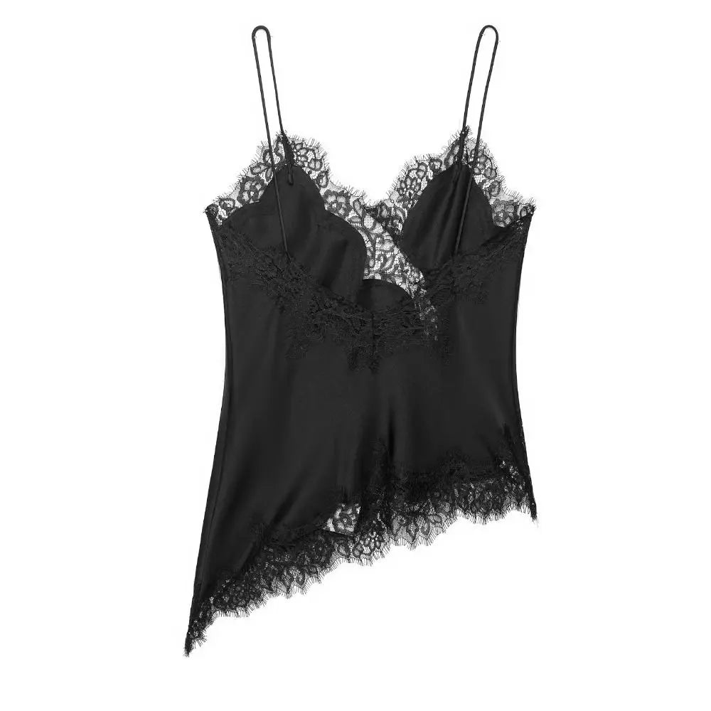Elegant Asymmetrical Lace Lace Patchwork Top Sexy Lace Sleeveless Camisole Tops Backless Elegant Backless Tops Summer Wear Quake