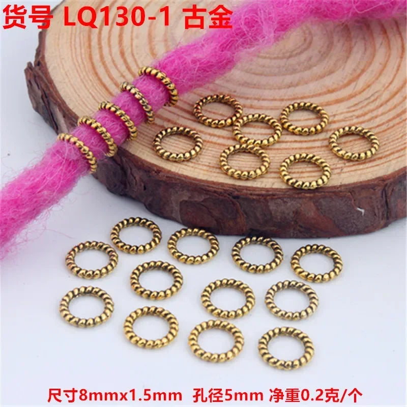 African Braiding Hair Rings Vintage Spiral Braids Hair Styling Tools Accessories Silver Gold Beads for Hair Braids Dreadlock Quake 5pcs LQ130-1