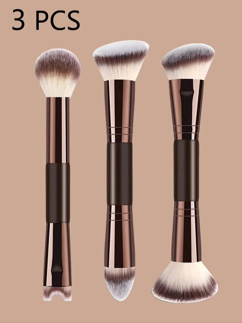 3 PCS Double-Ended Makeup Brushes with Soft Bristles Quake 3 PCS