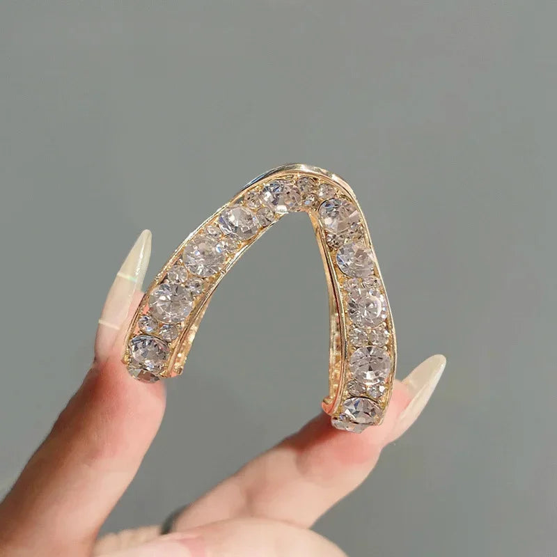 Rhinestone Mini Ponytail Clip Women Girls Small Fashion Anti-Drooping Metal High Ponytail Hair Claw Headdress Hair Accessories Quake gold