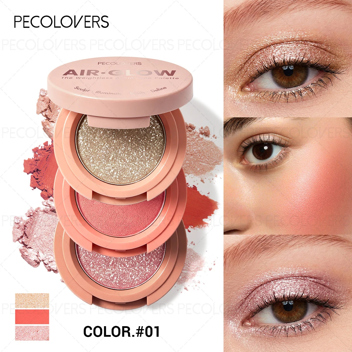Multi Layer Powder Blusher, Powder Blusher Highlight, Brighten Face, Waterproof and Durable, Multi-functional Cosmetics Quake 01