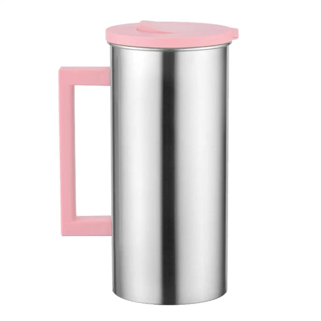 Stainless Steel Drinks Pitcher 1.8L Pink Iced Tea Jug Durable Easy Pour Handle for Restaurant Cafe Home Serving Quake Pink