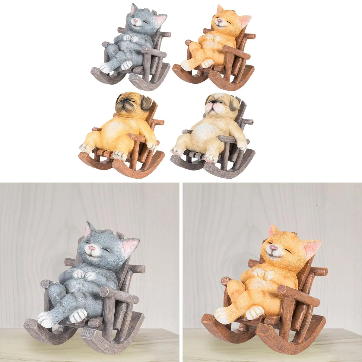 Rocking Chair Animal Statue Creative Decoration Adorable Art Craft Micro Landscape Small Sculpture for Home Office Living Room Quake