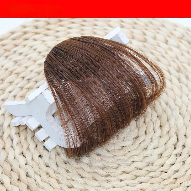 Korean Fake Air Bangs Hair Clip-In Extension Synthetic Fake Fringe Natural False Hairpiece for Women Girls Hair Clip in Bangs Quake light brown 1