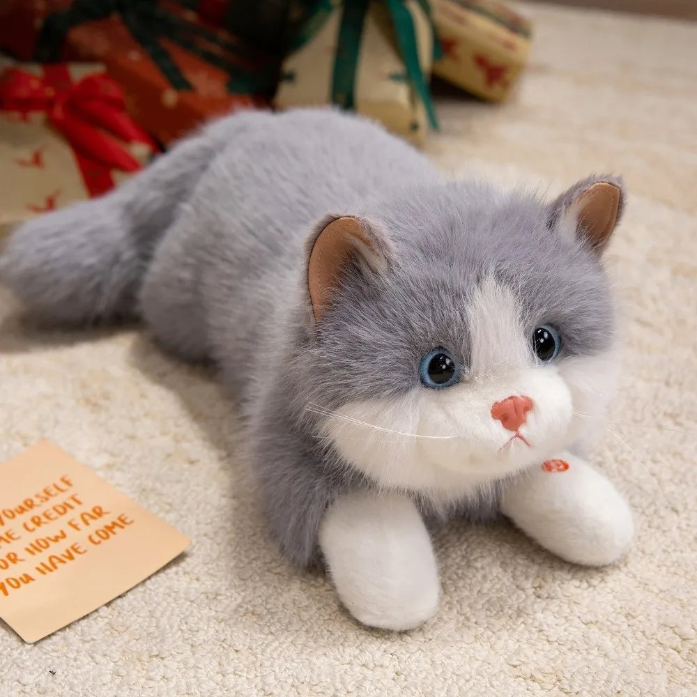 New Soft Simulation Cat Plush Toys Fluffy Voiced Ragdoll Cat Plush Doll Cute Cartoon With Bib Simulated Kitten Model Home Decor Quake Grey