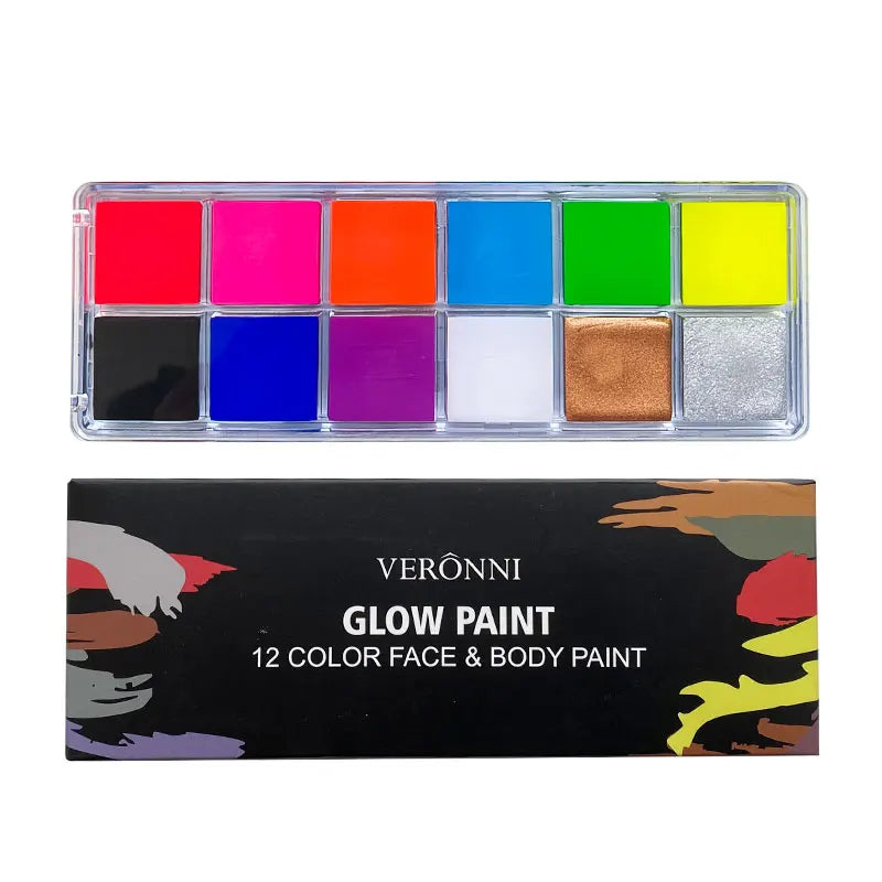 12 Colors UV luminated Face Body Paint Makeup Palette Waterproof Face Body Painting Kit Halloween Costume Role Play Body Makeup Quake Glow Paint 12 colors
