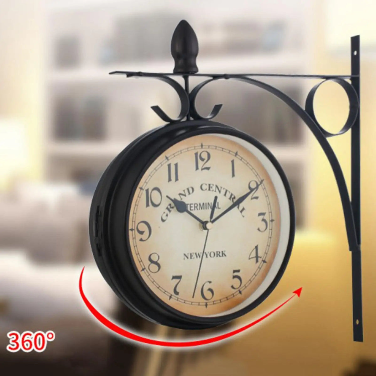 Retro Double Sided Wall Clock Cast Iron Station Wall Clock Art Hanging Decorative Wall Clock Quake