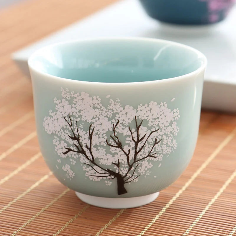 Thermochromic Cup Sakura Tea Cup Ceramic Kung Fu Tea Cupjapanese Style Kiln Tea Cup Master Cup Tea Cup Changing Color Tea Cup Quake Sky Blue a