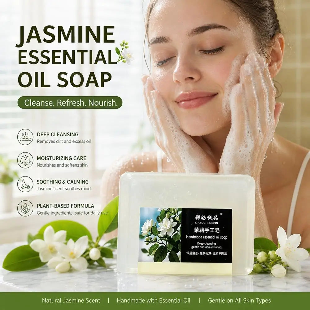2PCS Jasmine Handmade Soap, Rich in Jasmine Extract, Softens Rough Skin, Replenishes Moisture and Cleanses Quake