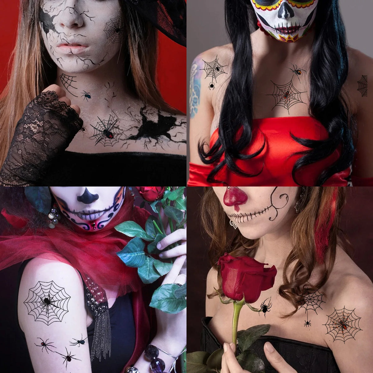 Halloween spider web Cartoon Tattoos Stickers Temporary Bloodstain Wound Costume Festival Celebration Make Up Arm Face Tattoo Quake