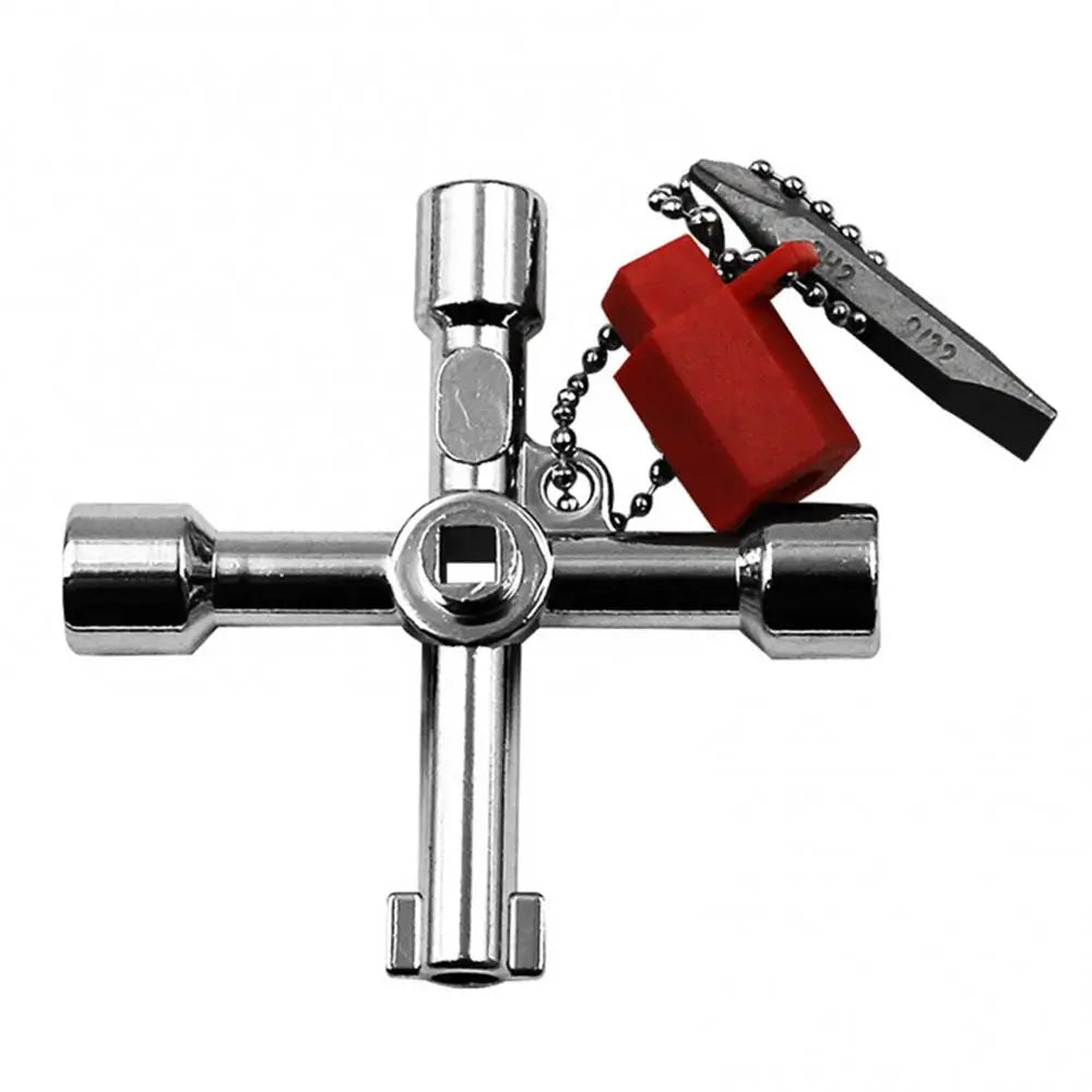 Multifunctional 4 in 1 Electrical Elevator Cabinet Door Plumber Cross Key Wrench Quake Silver