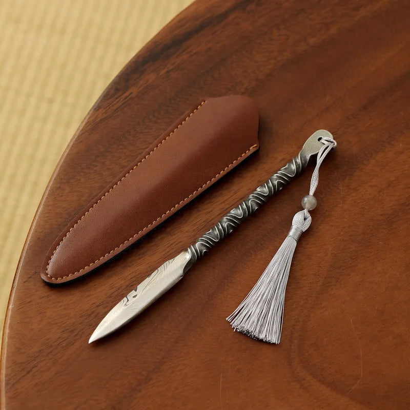 304 tea knife Damascus pattern handmade Pu'er tea needle pry tea tool tea cake tea cone tea set accessories Quake A 16.5X1.3cm