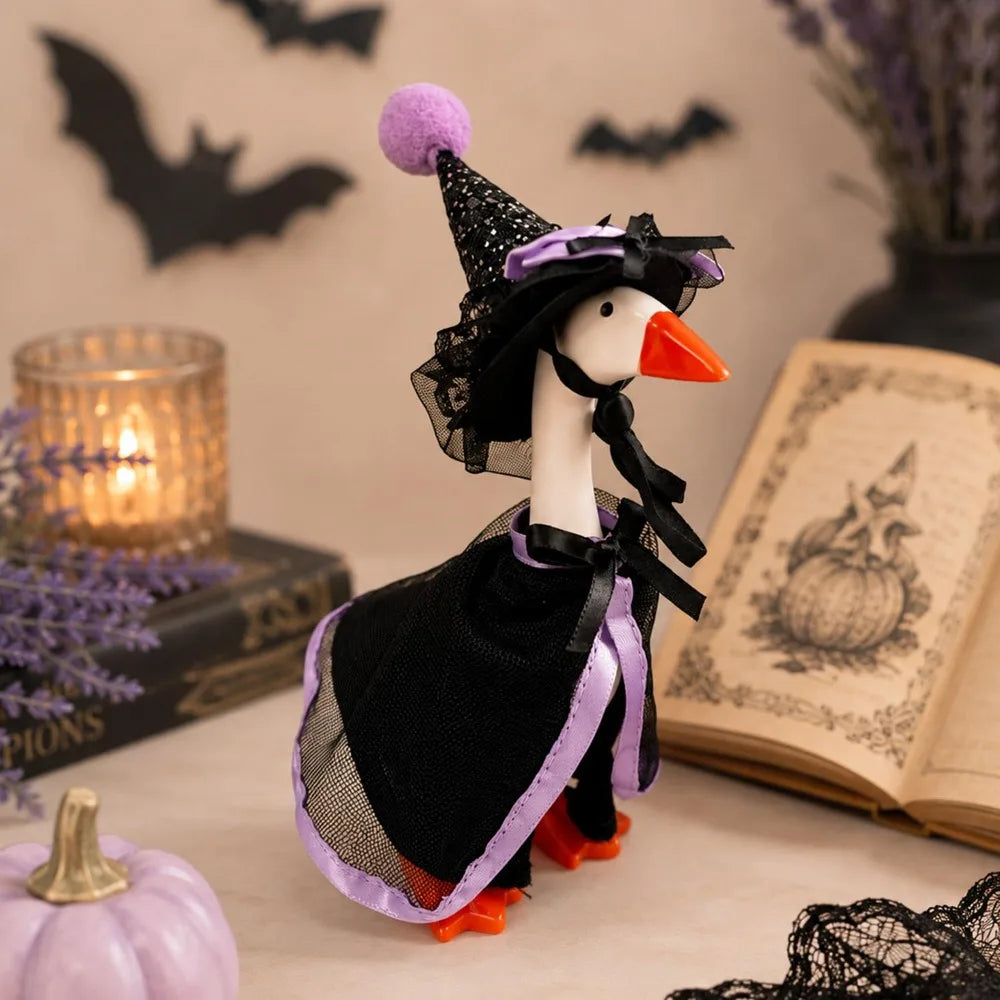 Halloween Desk Goose Witch Cloak Costume 7 Inch Mini Desktop Goose Clothes Doll Dress-Up Accessory Set DIY Halloween Party Decor Quake