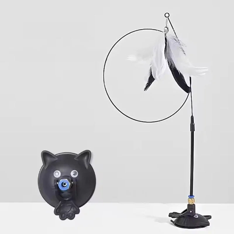 Pet Teasing Cat Stick Feather Wand With Bell - Interactive Suction Cup Toy for Kittens and Cats, Fun Playing Accessories to Enga Quake black B14823C XS
