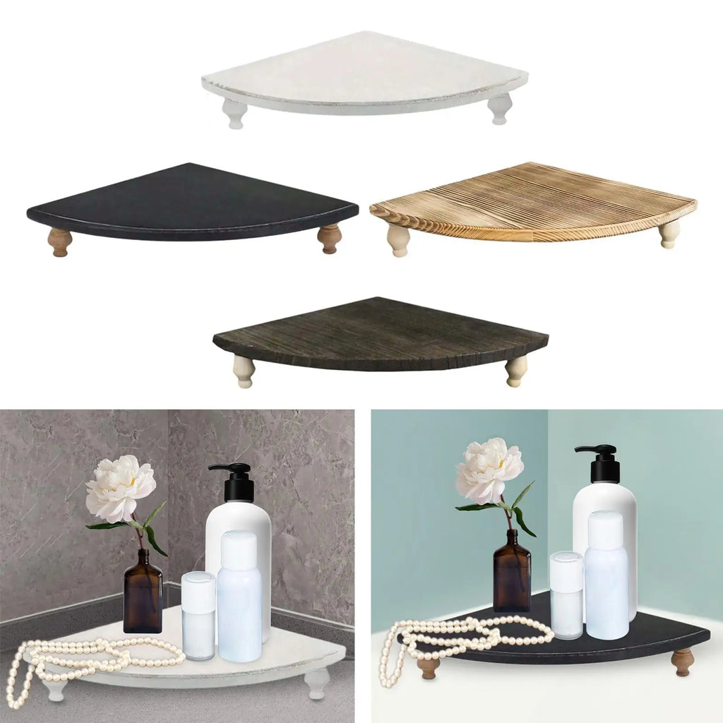 Triangle Wood Corner Shelf Riser Farmhouse Counter Decor Storage Organizer Stand for Kitchen and Bathroom Use Quake
