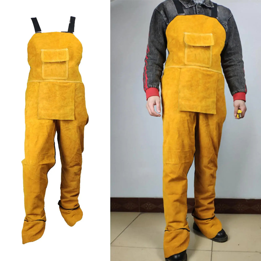 Heavy Duty Cowhide Leather Welding Apron Split Leg with Pockets Tool Yellow Quake 114cm