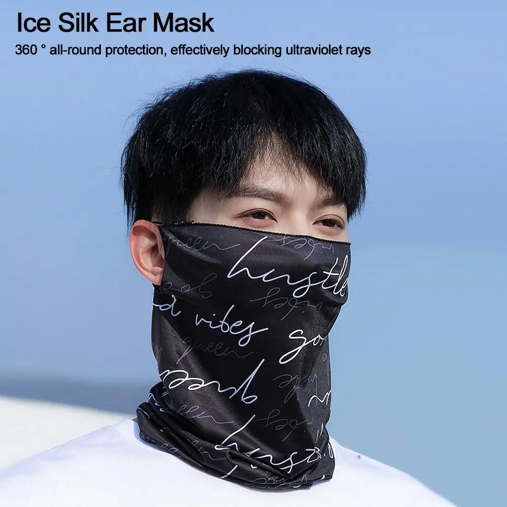 Windproof Breathable lce Silk Bandana Elastic Hanging Ear Cool Face Scarf Cycling Balaclava Men Women Quake