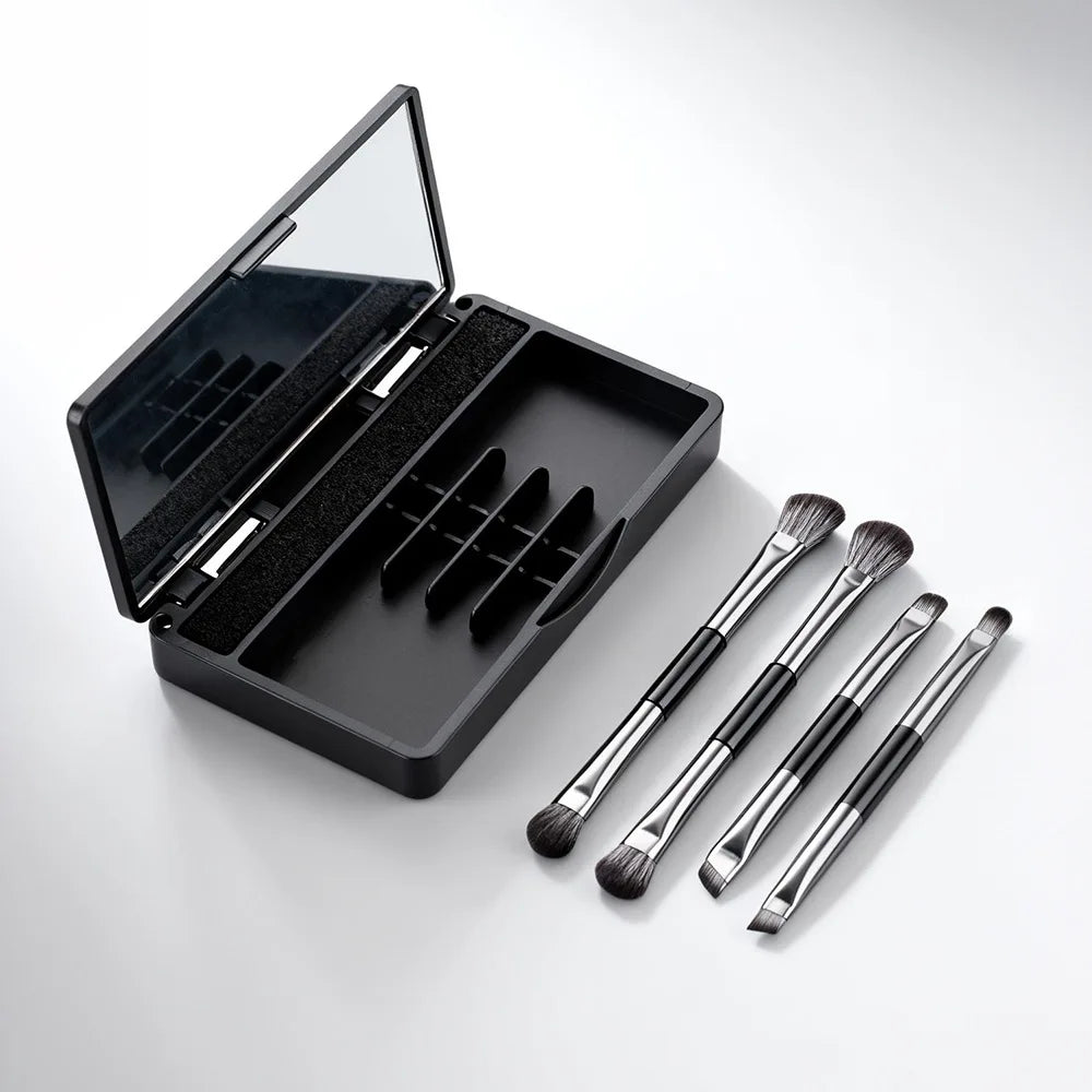 Portable Double-Ended Makeup Brush Set with Mirror Quake