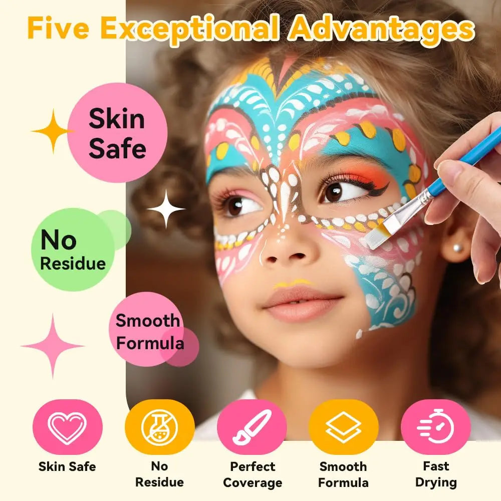 Body Face Painting Kit for Kids Adults,10 Color Face Makeup Palette with Brush,Halloween Carnival Artist Cosplay Art Party Quake