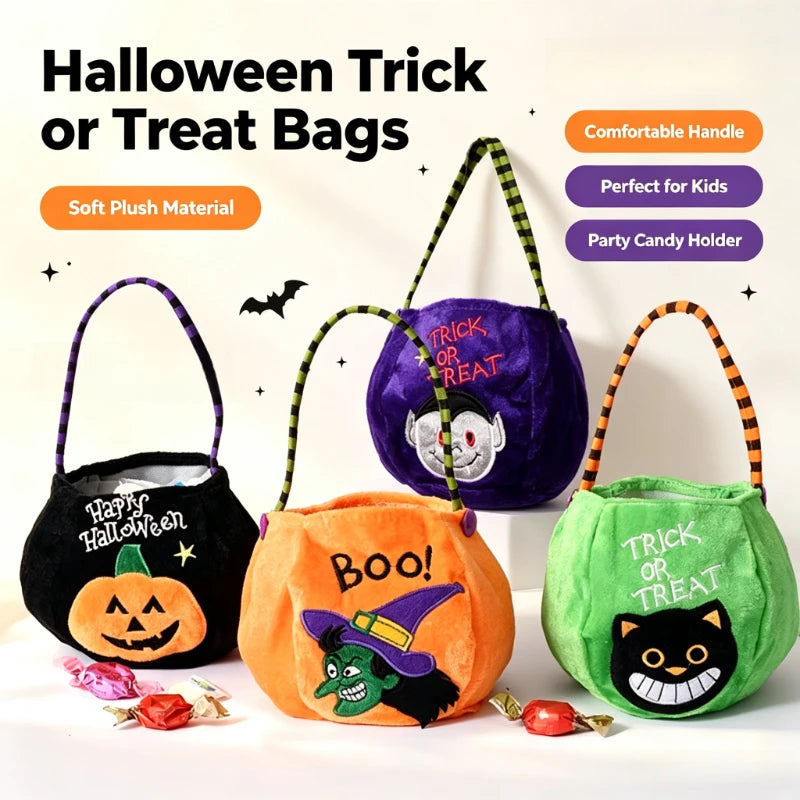 1PC Pumpkin Shaped Handheld Halloween Candy Bag Cloth Gift Sack for Children Party Scene Layout and Treat Holding Quake