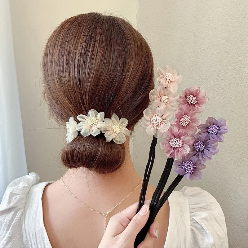 Chiffon Flower Hair Clip Magic Bun Curler Hair Styling Twist Maker Tool Dount Twist Hair Accessories Women Girl Hair Braide Tool Quake