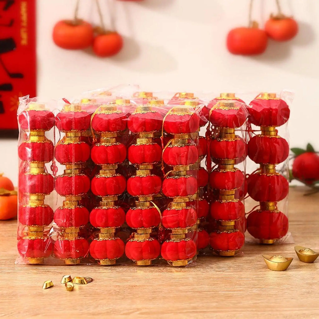 Small Chinese Lanterns Lucky Flocked Art Deco Hanging Ornaments for New Year Spring Festival Home Decor Quake