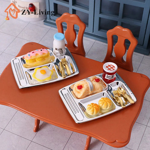 1/12 Dollhouse Simulation Restaurant Food Plate Dollhouse Dining Room Scene Decoration Dolls House Accessories Pretend Play Toys Quake