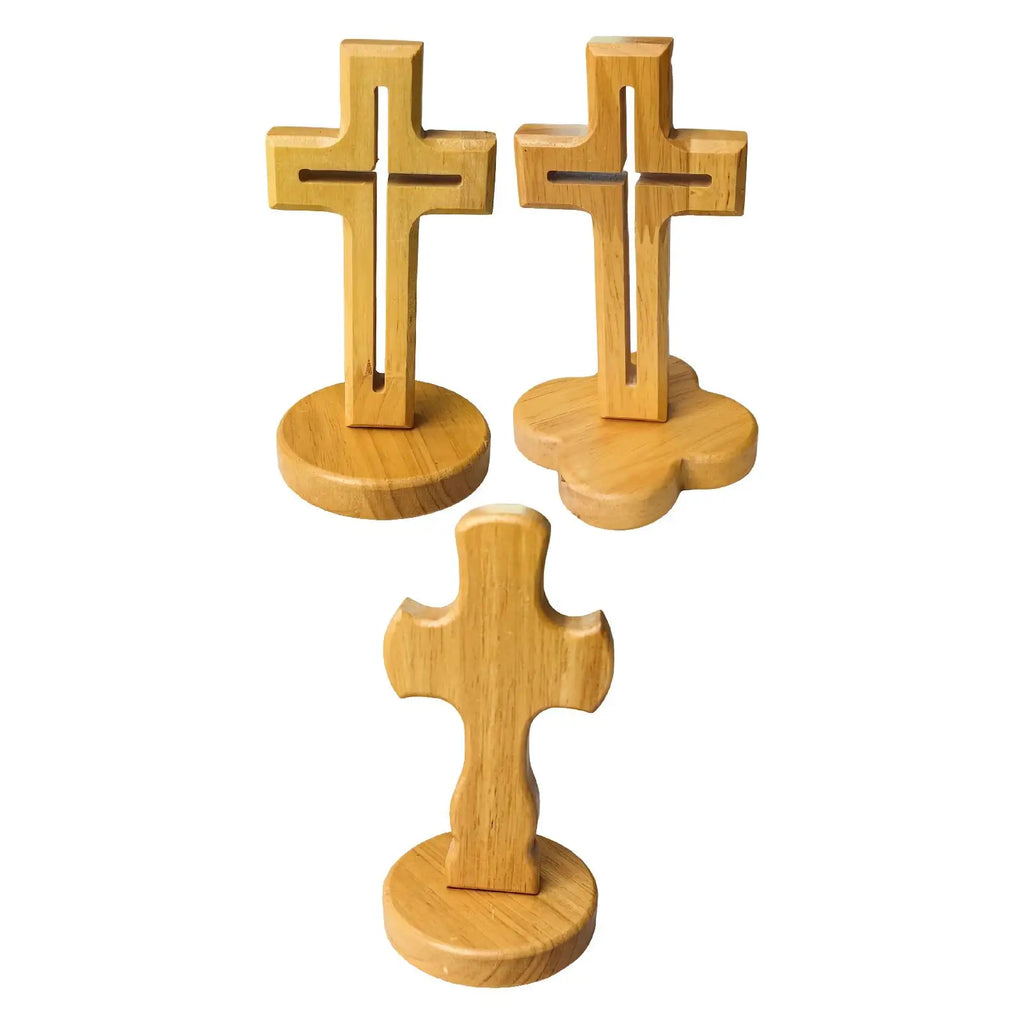 Wooden Standing Cross Centerpiece Rustic Art Ornament for Desk and Table in Modern Home Decoration Quake