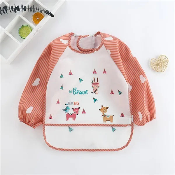 Apron Pocket Infan Baby Long Sleeve Scarf Waterproof Toddler Art Smock Feeding Bibt Boys Girls Burp Cloth Banana Bibs for1-3Year Quake B31 Fox 0-3Years
