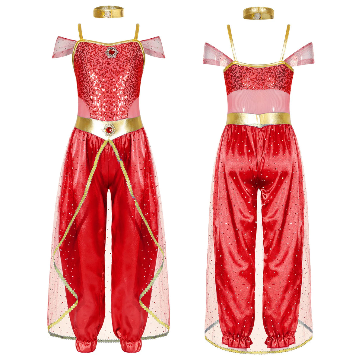 Shiny Halloween Hippie Costume Bell Bottom Jumpsuit for Girls Movie Character Sequins Disco Outfit 70s 80s Prom Party Costume Quake Red 12