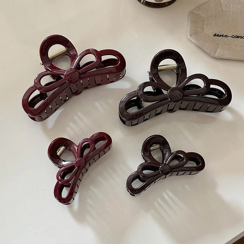 S/L Vintage Solid Color Acrylic Knot Bowknot Hair Claws for Women Girls Shark Clip Simple Versatile Head Accessories Wholesale Quake