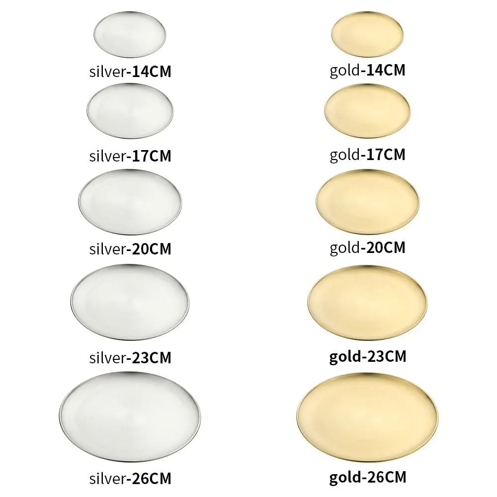 14/17/20/23/26CM Stainless Steel Bone Spitting Dish Gold Silver Shallow Tray Metal Dining Disc Round Plate Dessert Tableware Quake