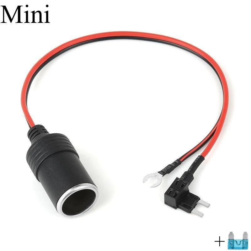 16AWG Pure Copper Car Cigarette Lighter Female Socket Adapter Cable Vehicle Power Plug Connector For 12V Car Accessories Wiring Quake Mini 2PCS 1M