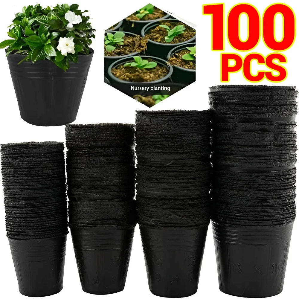 100/50PCS Thickened Seedling Bag with Holes Plastic Flowerpot Flower Plant Breathable Container Garden Vegetable Planting Pots Quake