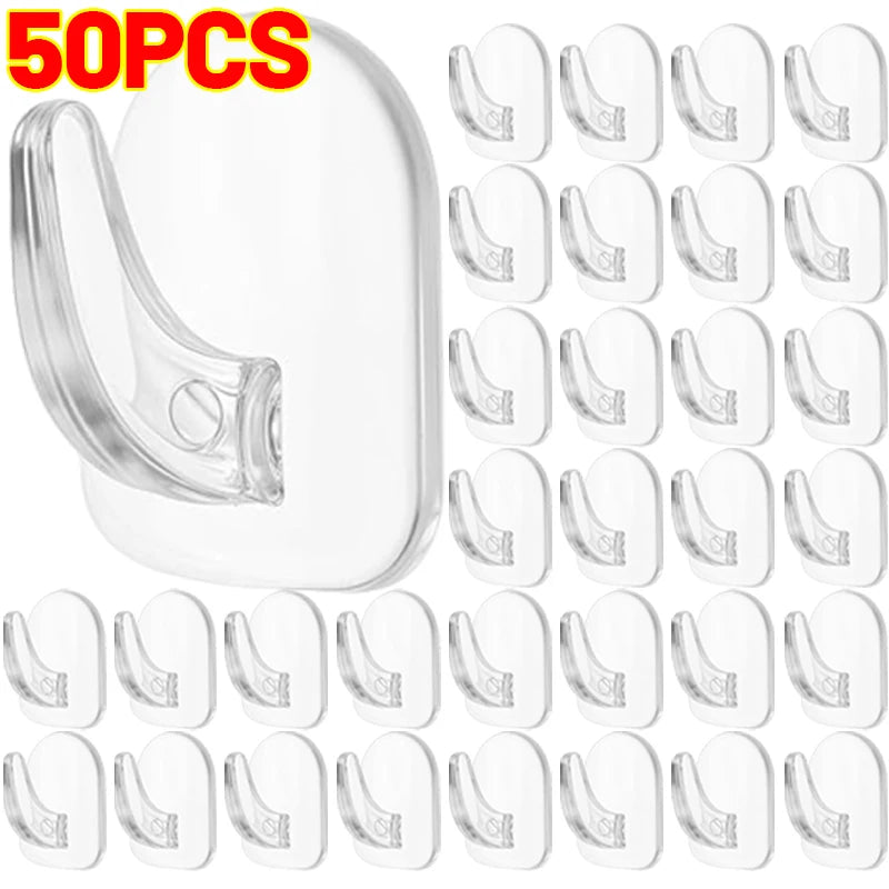 Mini Transparent Hooks Self-Adhesive Wall Hooks Heavy Duty Sticky Hangers Multi-Purpose Home Kitchen Bathroom Storage Organizer Quake