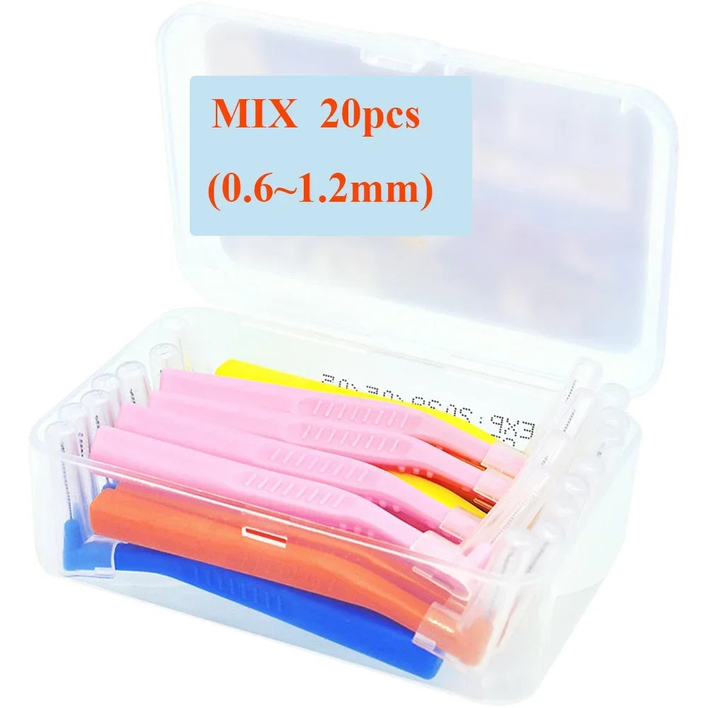 vvocci 20pcs I-Shape Interdental Brushes 0.6-1.2mm, Orthodontic Dental Flosser Tool for Braces Cleaning, Oral Hygiene Kit Quake