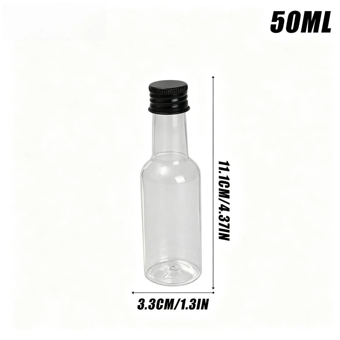 50/10PCS Mini Plastic Wine Bottle 50ML Juice Bottle Portable Reusable Drink Container for DIY Weddings Party Favors Decoration Quake black 50PCS