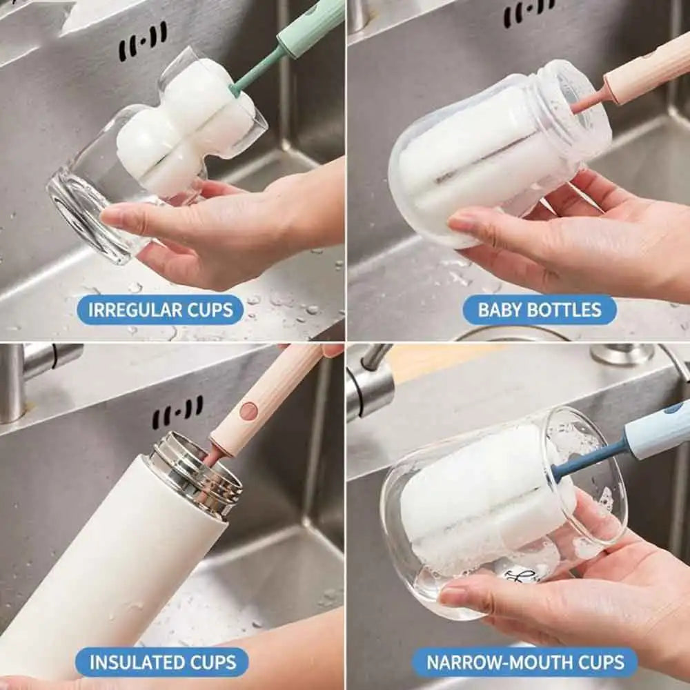 vvocci Bottle Brush Handheld Soft Head Food Grade Watering 360 Degree Rotation Baby Pacifier Cup Nipple Cleaning BrushesSilicone Quake