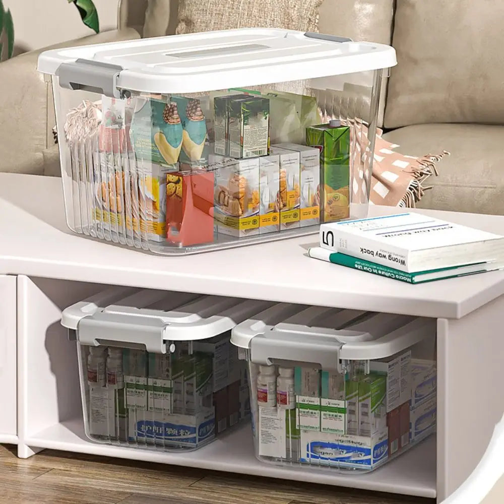 Practical Transparent Black Storage Box Plastic Stackable Organizing Box with Lid Space Saving Tote Container Home & Garden Quake