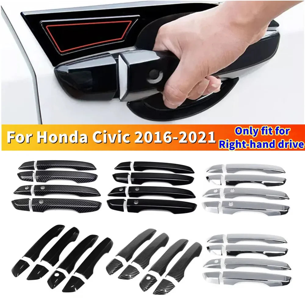 For Honda Civic 10th Gen 2016-2021 LHD RHD Car Sticker Exterior Door Handle Moulding Cover Trim w/Keyless Entry Auto Decoration Quake