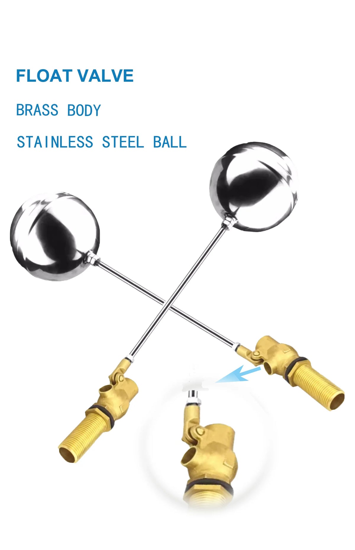 Good Quality Stainless Steel Male Thread Floating Adjustable Brass Ball Float Valve for Water Tank Pump Quake