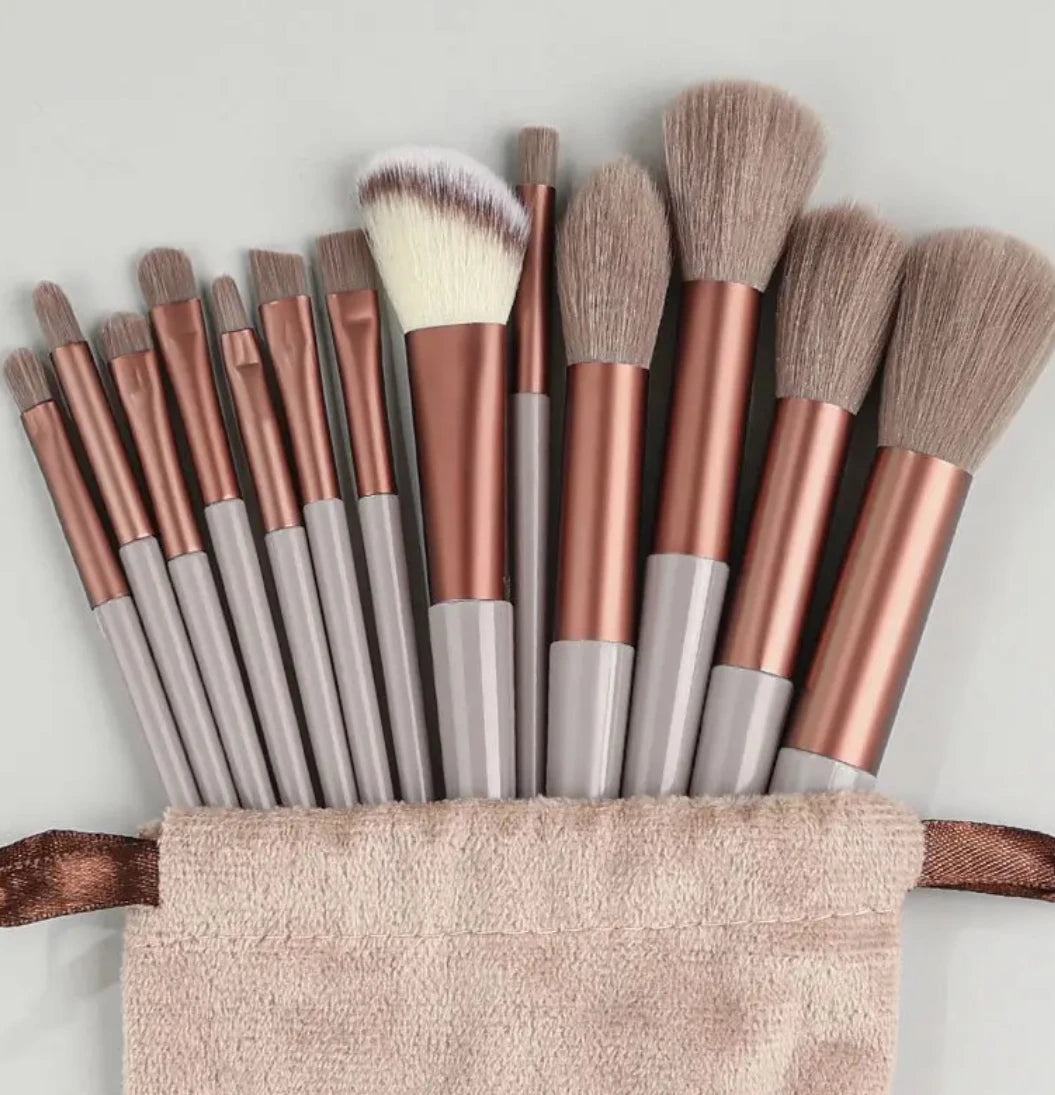 13/33pcs Professional Makeup Brush Set with Accessories for Combination Skin- Featuring Soft Brushes，Suitable for Beginners Quake 13pcs brown