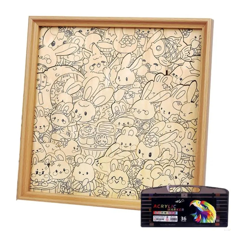 Educational Painting Puzzle Toy Set with Wooden Rabbit Slices For Children Student Art Drawing and Home Decoration K1KF Quake 36 colors CN