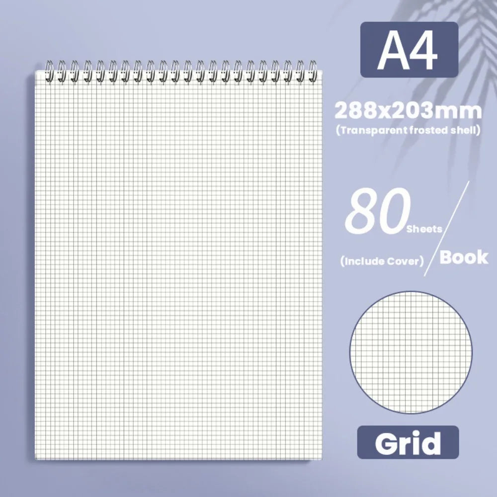 Multifunctional A5/B5/A4 Coil Notebook 80Sheets Grids/Blank/Horizontal Line Spiral Notebook Flip Up Diary Book Students Gift Quake A4-Grid