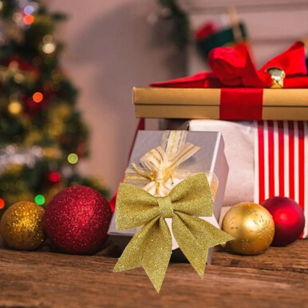 Christmas Bow Decoration Party Supplies Elegant Xmas Tree Topper Bowknot Ornament for Christmas Trees Present Wreaths Garlands Quake